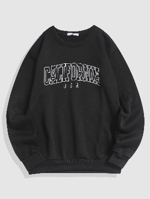 Discount code for 50% discount for Streetwear California Contrasting Letter Fleece-lined Crewneck Vintage Sweatshirt in Color Black at ZAFUL HONG KONG LIMITED